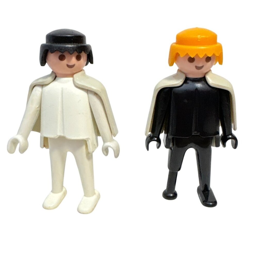 Vintage Geobra Playmobil Figures White & Black Bodies With Capes One is Peg Leg